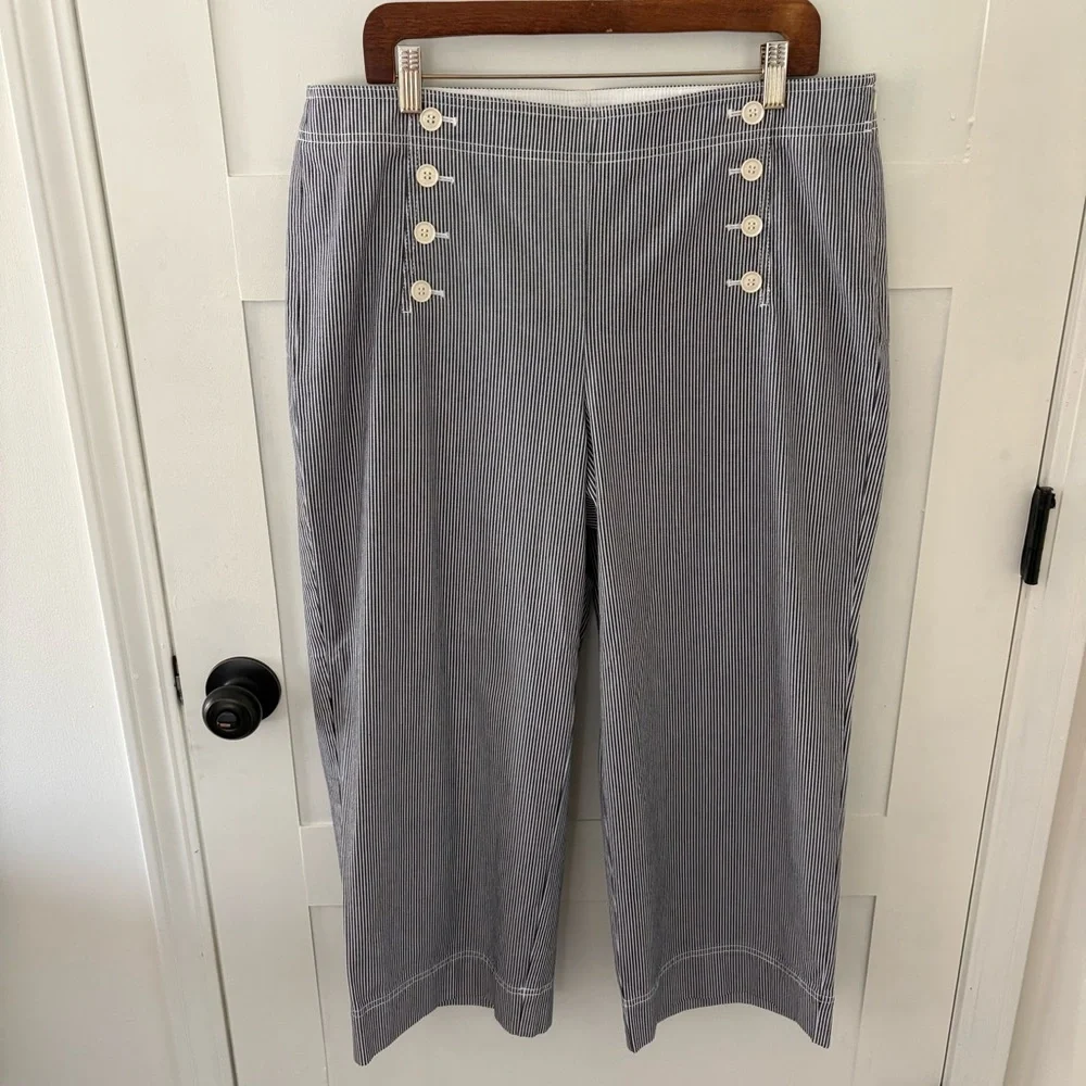 Talbots High Waist Blue White Stripe Deck Pants. Size 14. - Picture 3 of 14